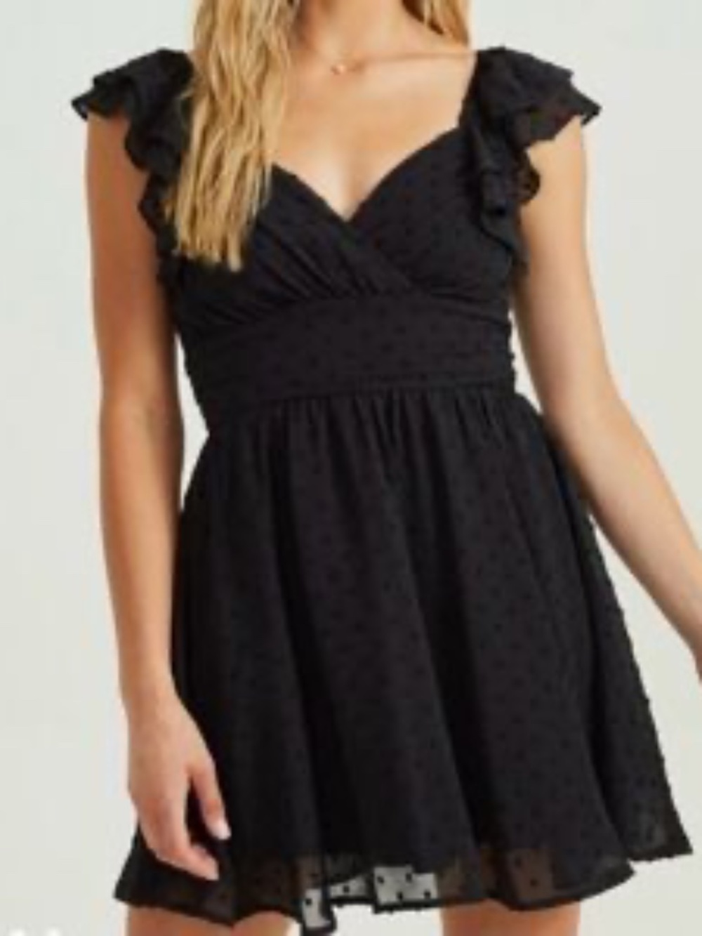 Altar’d State Black Swiss Dot Ruffle Mini Dress